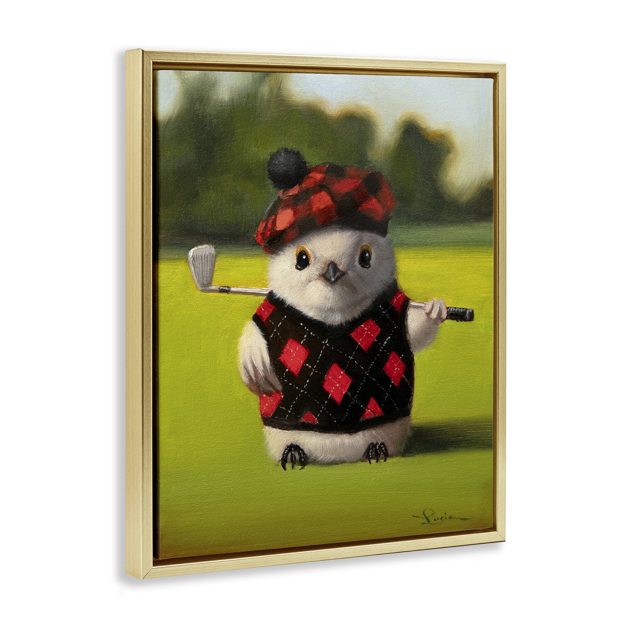 Stupell Industries Birdie Golf Swing Gold Framed Floater Canvas Wall Art, design by Lucia Heffernan
