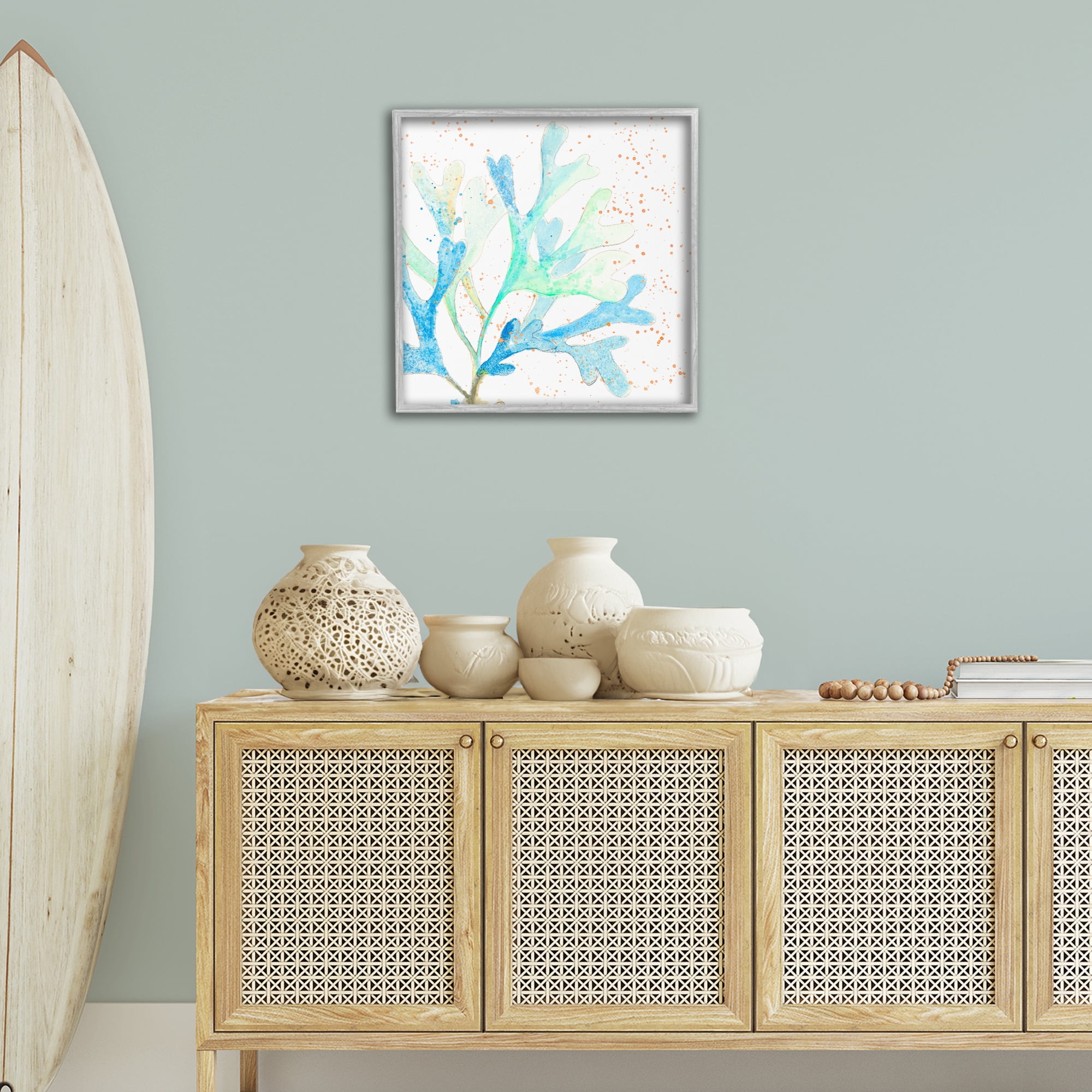 Stupell Industries Speckled Modern Coral Coastal Painting Gray Framed Art Print Wall Art, 24 x 24