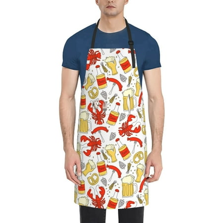 

Vsdgher Crabs And Beer Waterproof Apron with 2 Pockets Kitchen Chef Aprons Bibs for Grooming Cooking Baking Painting Gardening