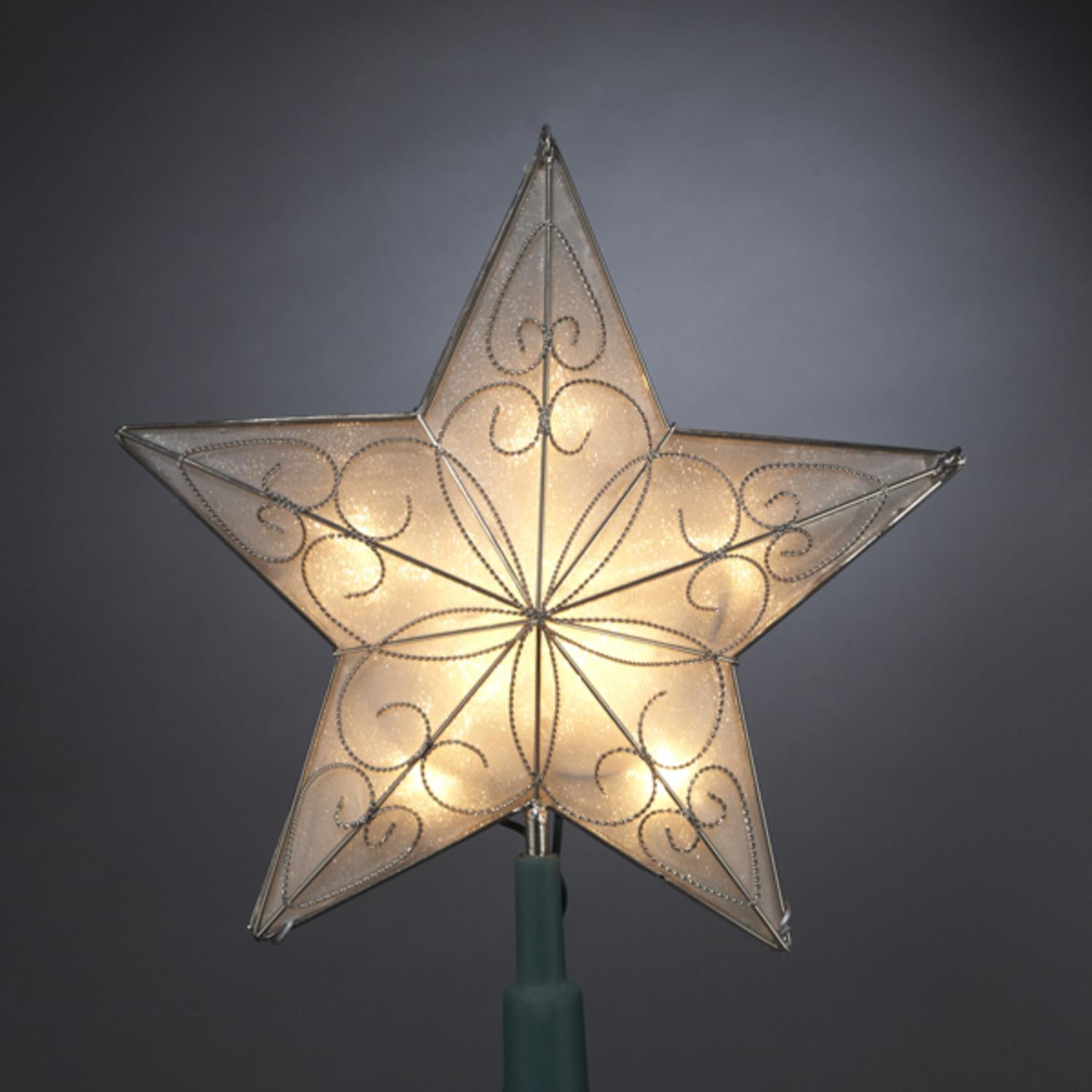 8.5" PreLit CapizStyle Silver Scrolling Star Christmas Tree Topper