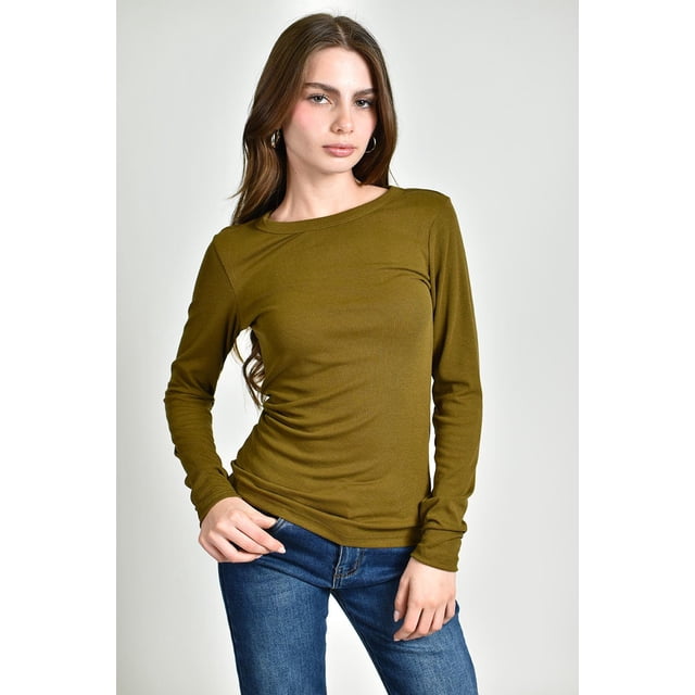 Blusa basica de manga larga /Juvenil, 0240 (Olivo) verde oscuro G