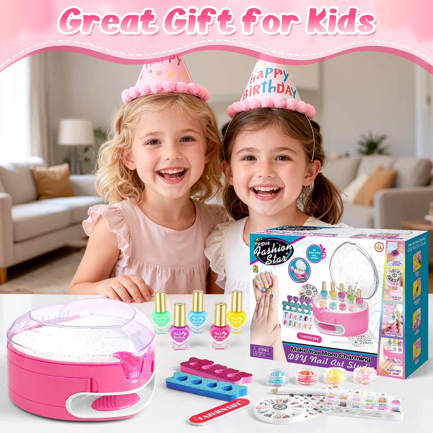 Beefunni Kids Nail Polish Set for Girls, Nail Art Kit for Kids Age 7-12 with Nail Dryer, Nail Kit Kids,All-in-One Organizer Nail Dryer, Birthday Gift for Kids 3-12 Years OldBeefunni Kids Nail Polish