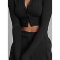 thumbnail image 4 of Diconna Women Crop Ribbed Tops Solid Color Long Sleeve Basic Shirt Casual Button Cardigan for Club Streetwear, 4 of 6