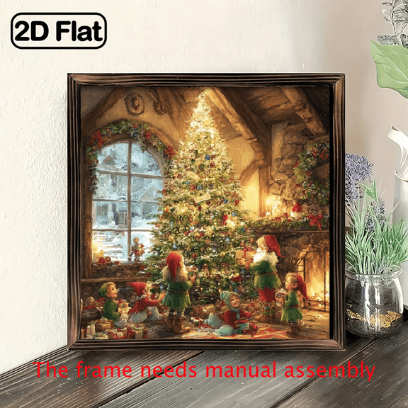 2D Flat, 1pc Rustic Christmas Tree Room Wooden Sign - Vintage Home Decor with Festive Santa Scene, 88 Inch, Ideal for Holiday Gifts, Tabletop Wall Art, Holiday Wall Art Vintage Christmas Decor Woo