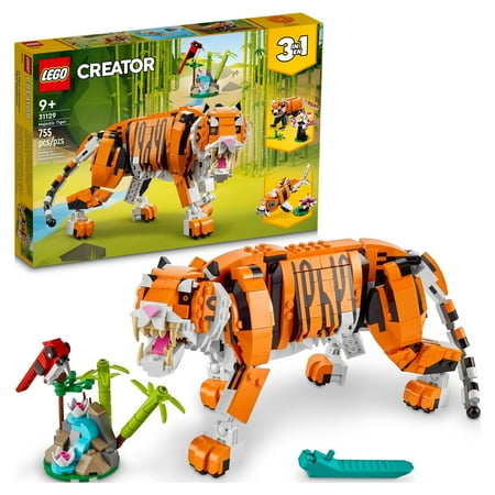 UPC: 0673419355650 | LEGO Creator 3 in 1 Majestic Tiger Building Set Transforms from Tiger to Panda or Koi Fish Set Animal Figures Collectible Building Toy Gifts for Kids Boys & Girls 9 Plus Years Old 31129