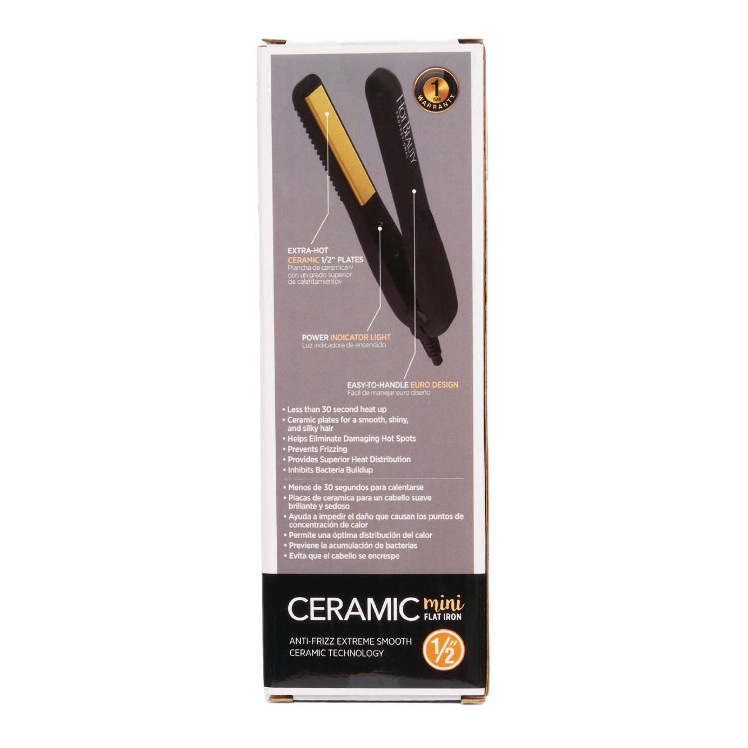 Hot Beauty Professional Ceramic Mini Flat Iron 1/2", Anti-Frizz, Fast Heating, Versatile Styling for Curly & Straight Hair, Ideal for Traveling with Travel Pouch (Black)