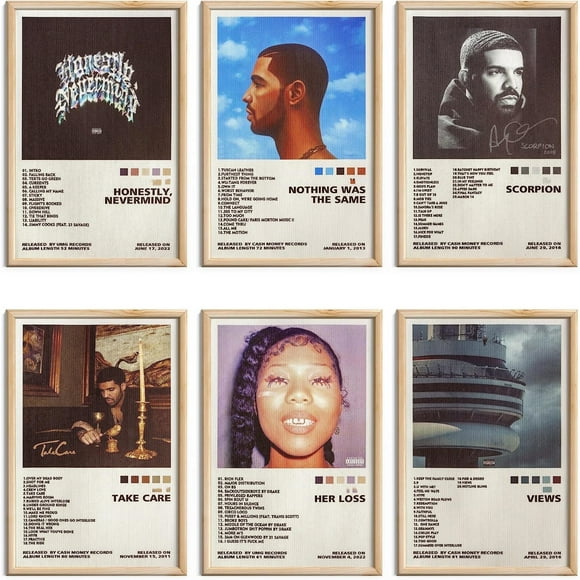 QTH Poster Set of 6 Album Cover Posters 8 by 12 inch Music Posters for Room Aesthetic Canvas Wall Art for Teens Room Decor UNFRAMED (Drake)