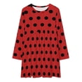 thumbnail image 2 of Black Polka Dots on Red Background Loose Dress Evening Dress Summer Dresses for Women Luxury Dress Long Sleeved Dress, 2 of 4
