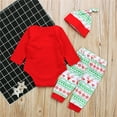 thumbnail image 4 of Coerni Baby Boys Girls My 1st Christmas Outfits My First Christmas Letter Print Romper+Red Plaid Pants +Hat 3Pcs Clothes Set, 4 of 9