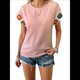 thumbnail image 1 of Camisas de Mujer con Estampado Floral de Crochet, Corta, Cuello Redondo, Blusa Informal Tipo Jersey, Tops de Verano Rosa L, 1 of 10