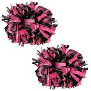 Plastic Cheer Pom Poms Cheerleading Cheerleader Gear 2 pieces one pair poms(Wet Hot Pink/Black)