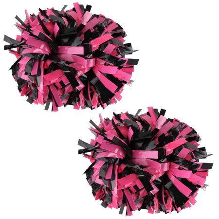 Plastic Cheer Pom Poms Cheerleading Cheerleader Gear 2 pieces one pair poms(Wet Hot Pink/Black)