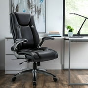 High Back Bonded Leather Office Chair Executive Computer Desk Chair,Built-in Lumbar Support Metal Base Black