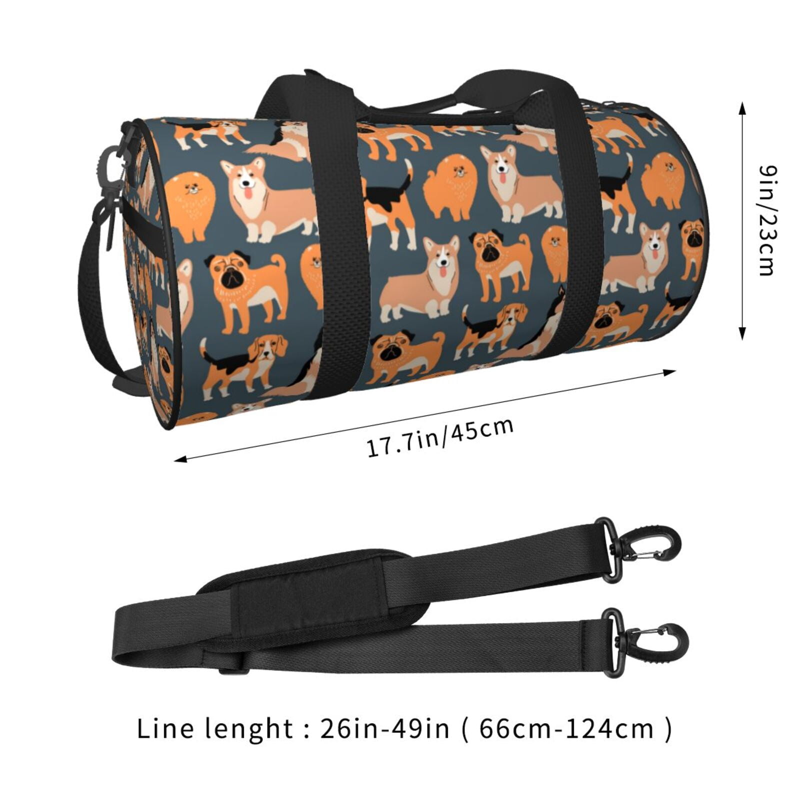 Vsdgher Corgi Collie Pug 45L Foldable Duffel Bag, Sports Gym Bag,Overnight Bag, Portable Weekender Bag for Airplanes