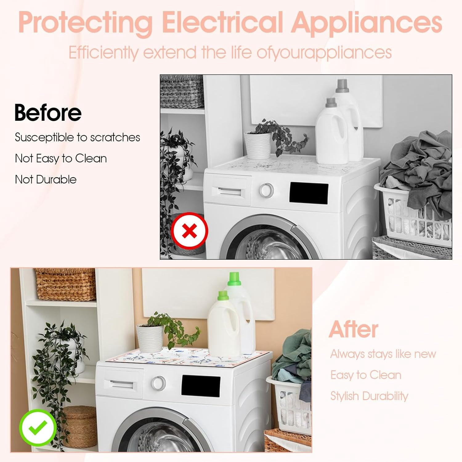 2 Pcs Washer and Dryer Covers for the Top, 19.7'' x 23.6'' Washer and Dryer Top Protector Mat, Protective Rubber Mat, Non Slip Washer Dryer Cover for Home Kitchen Laundry Room