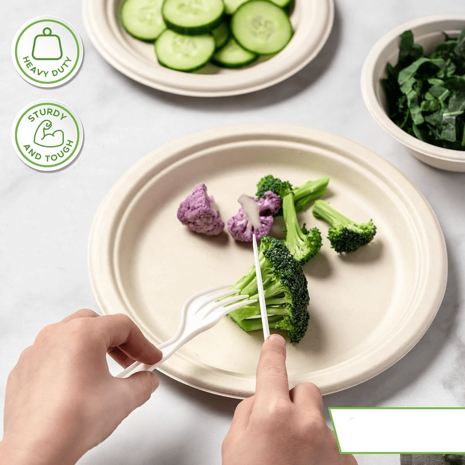 Compostable Paper Plates [9 in.] – 150 Disposable Plates Eco Friendly Sturdy Tree Free Liquid and Heat Resistant Alternative to Plastic or Paper Plates