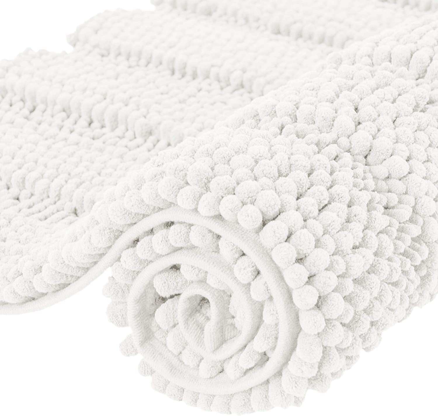 Subrtex Non-Slip Bathroom Rugs Chenille Soft Striped Plush Bath Mat (Ivory, 20'x32')