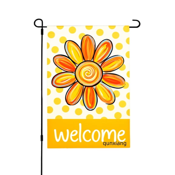 Amhnf Linen Garden Flag With Bright Orange Daisy And Welcome Text For Home Outdoor Garden Yard Decor 12x18 inch