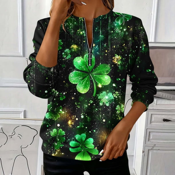 TaTaai Women Fashion St. Patrick's Day Printed Loose Round Neck Sweatshirt Ladies Long Sleeve Casual Top Soft Comfortable for Daily Home Office Streetwear Spring Fall Winter Gift