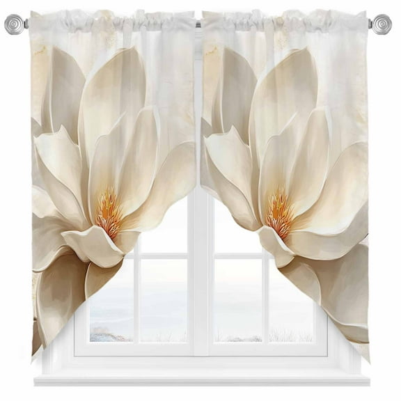 Retro Magnolia Swag Valances for Windows 2 Pack White Floral Vintage Pastoral Style Swag Kitchen Curtains 36 Inches Long Rod Pocket Short Window Treatment for Kitchen Bathroom 28"x36"