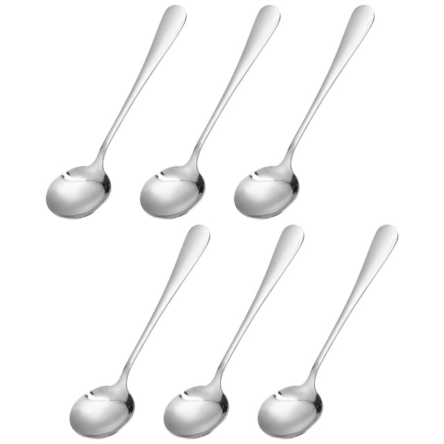 6uds Inoxidable Acero Sopa Cuchara 6.5 Pulgada Té Cucharas Redondas Cena Cucharas Postre Cuchara para Cena Caldo Café Sopa, Plata
