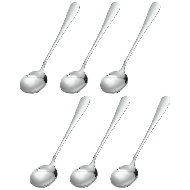 6uds Inoxidable Acero Sopa Cuchara 6.5 Pulgada Té Cucharas Redondas Cena Cucharas Postre Cuchara para Cena Caldo Café Sopa, Plata