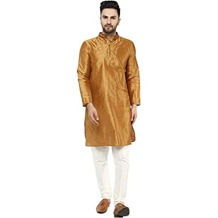 

Royal Kurta Mens Silk Blend Embroidered Kurta Pyjama Set (44 Bronze)