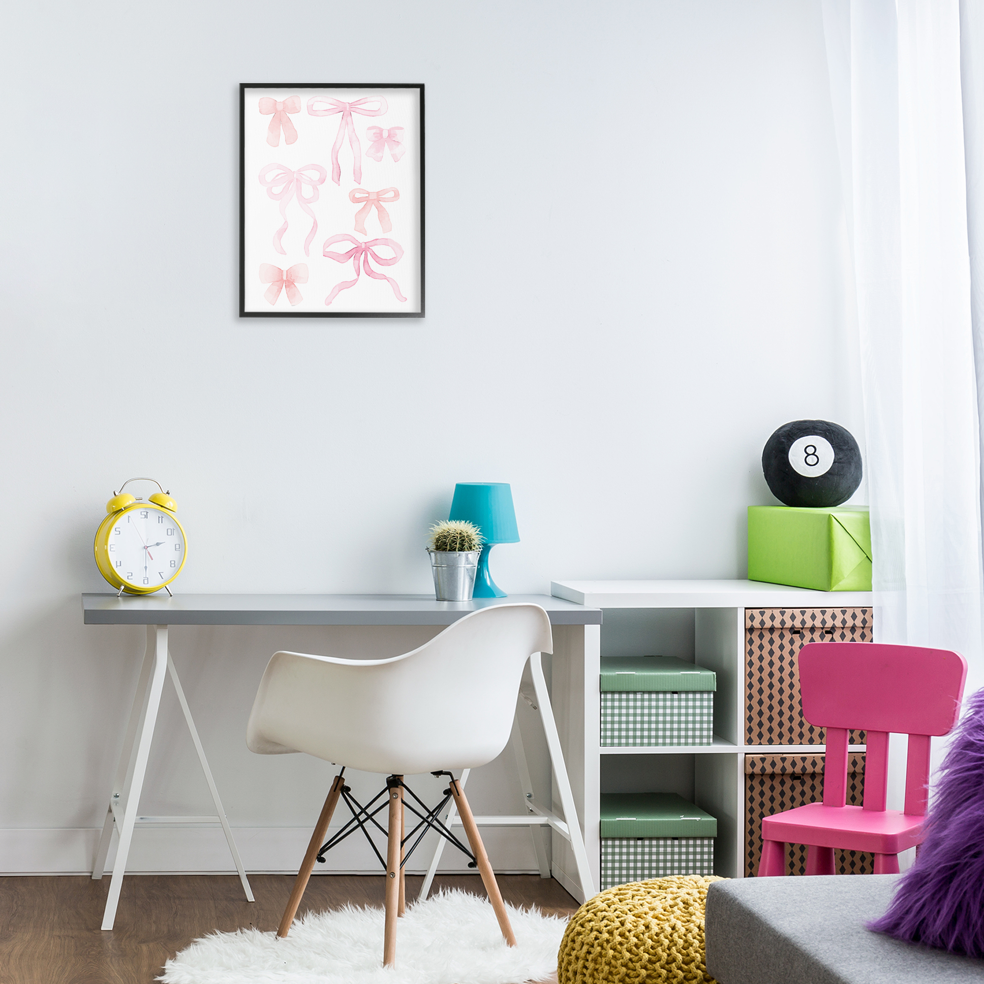 Pink Watercolor Bows Black Framed Giclee Art, design by Kim Allen