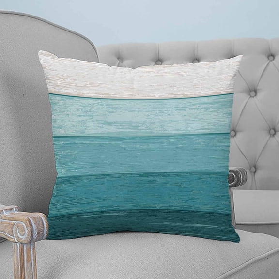 Teal Ombre Throw Pillow Covers, Soft Pillowcases with Invisible Zipper, Farmhouse Vintage Wooden Striped Decorative Square Pillow Cushion Covers for Living Room Couch Sofa Bed 20x20 Inches