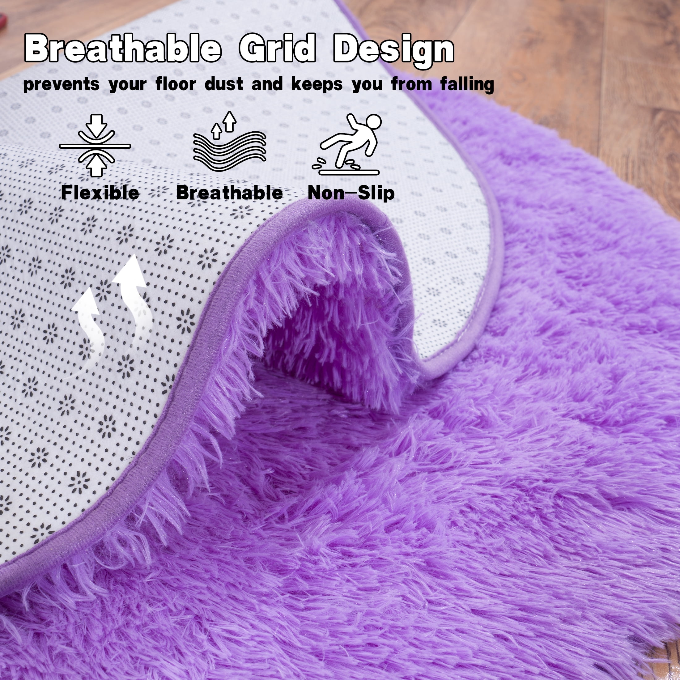 Socofuz 4x4ft Purple Fluffy Area Rugs, Soft Indoor Modern Round Carpets Perfect for Kid's Room, Cloakroom