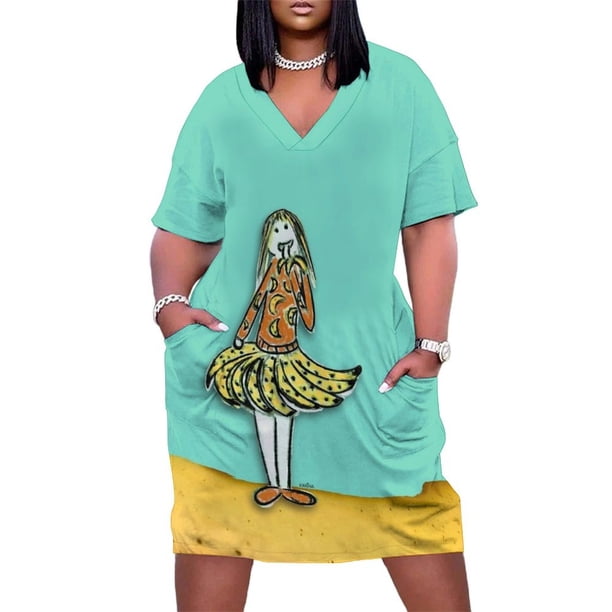 Chica con falda de plátano comiendo plátanos Vestido holgado de bolsillo Vestidos de noche para mujer 2025 Ropa