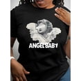 thumbnail image 1 of T-Shirt à Manches Courtes Col Rond à la Mode pour Femmes avec Imprimé Angel Youngs, Haut d'Été Sportif Décontracté, Mélange Polyester et Spandex Confortable, Lavable en Machine, Imprimé Motif, Père de Vacances, 1 of 7