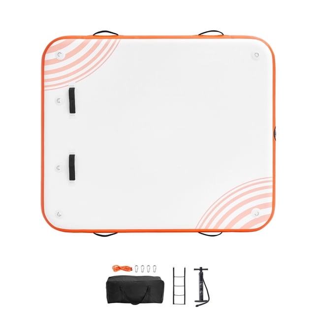 KFFKFF Quai Flottant Gonflable, Plateforme de Quai Gonflable 6 x 5 Pi, Tapis de Quai Flottant Antidérapant avec Sac de Transport Portable et Échelle Détachable, Radeau d'Île à Plateforme Flottante pour Piscine Plage Océan