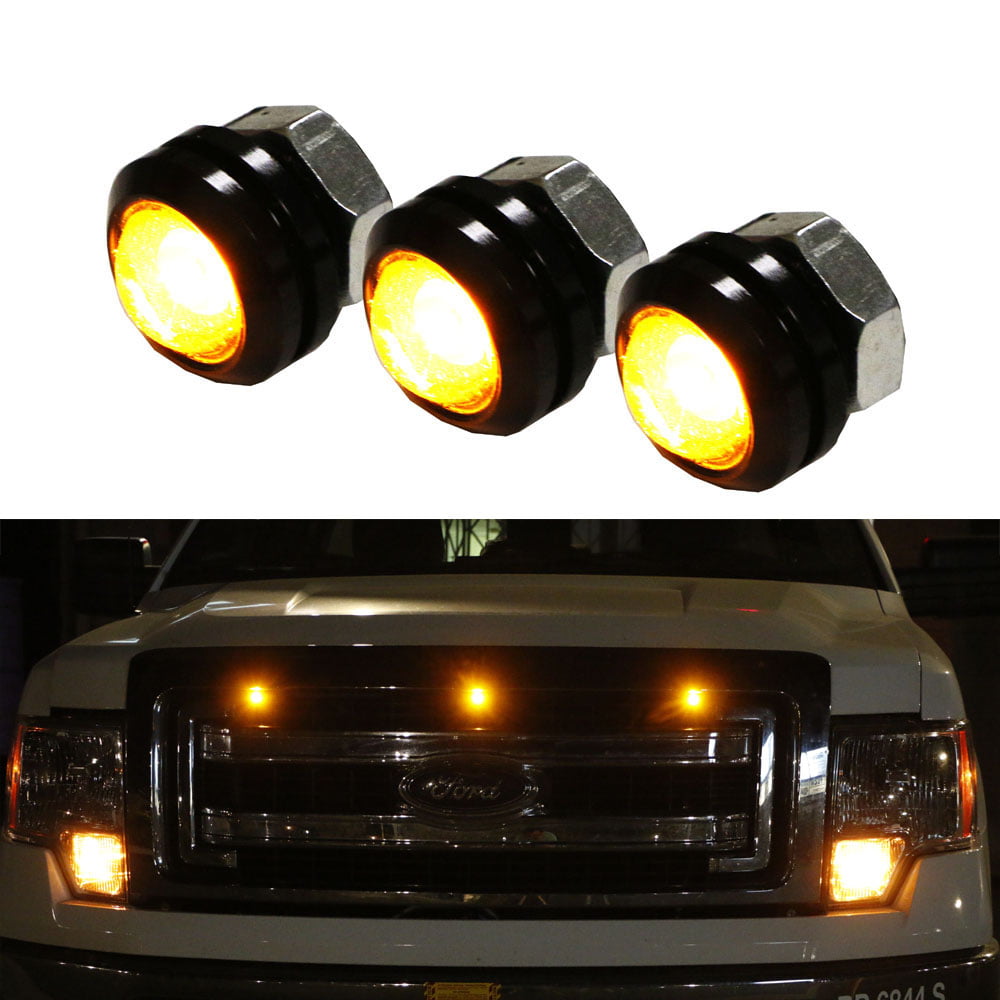 3 Pcs Amber LED Light For 13-14 Ford F150 Raptor Style Grille Lights Waterproof