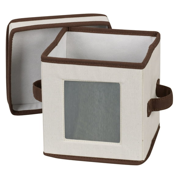 Household Essentials Saucer Storage Box, Holds 12 Saucers with Felt Protectors, Windowed Panel, 2 Riveted Handles, Foldable and Stackable Box