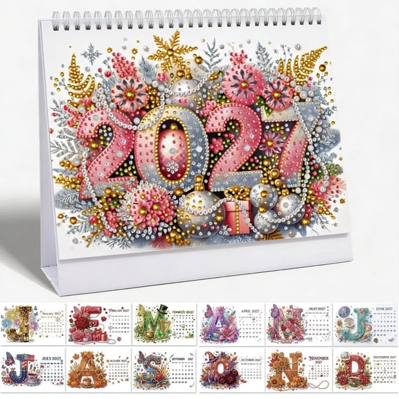 Rhinestone Painting Calendar 2027 Diy Diamond Art Partial Drill Gem Craft Wall Decor 12 Holiday Themed Monthly Pages Hanging Planner For Household And Office Use,B