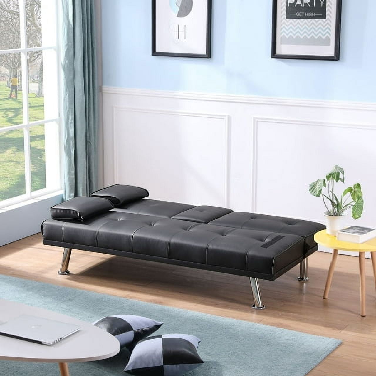 Futon Sofa Bed, Modern Faux Leather Sofa Couch with Convertible Backrest,Sleeper Sofa Couch Filled with Memory Foam for Living Room,Apartment,Bedroom