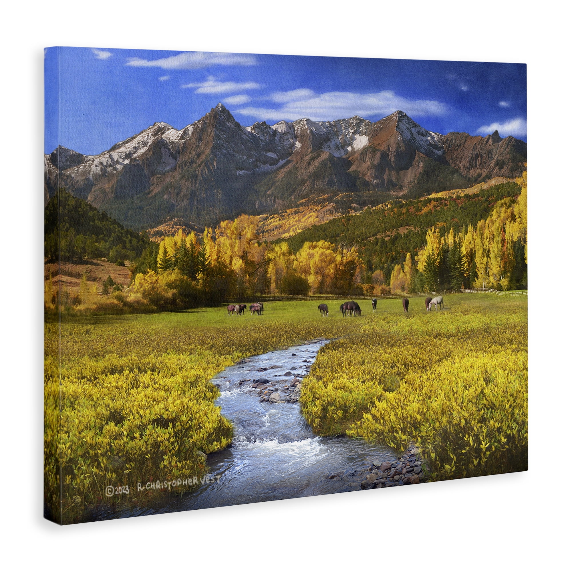 Stupell Industries Horse Ranch Autumn View Landscape & Nature Photography Wrapped Canvas Art Print Wall Art, 20 x 16