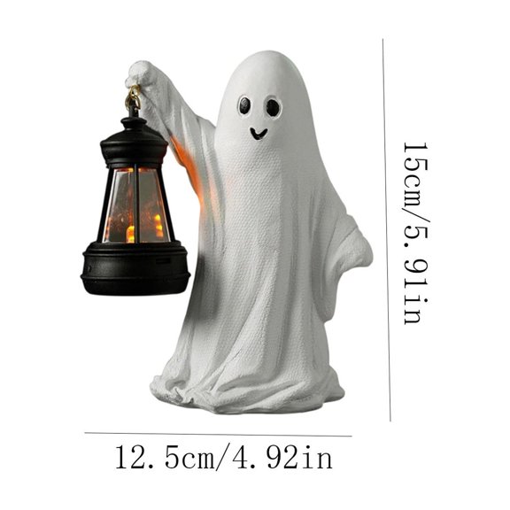 WWLQHUI Resin Ghost Lantern Figurine,5.91" Cute Spooky Halloween Statue Decor for Tabletop Shelf Home Office Party