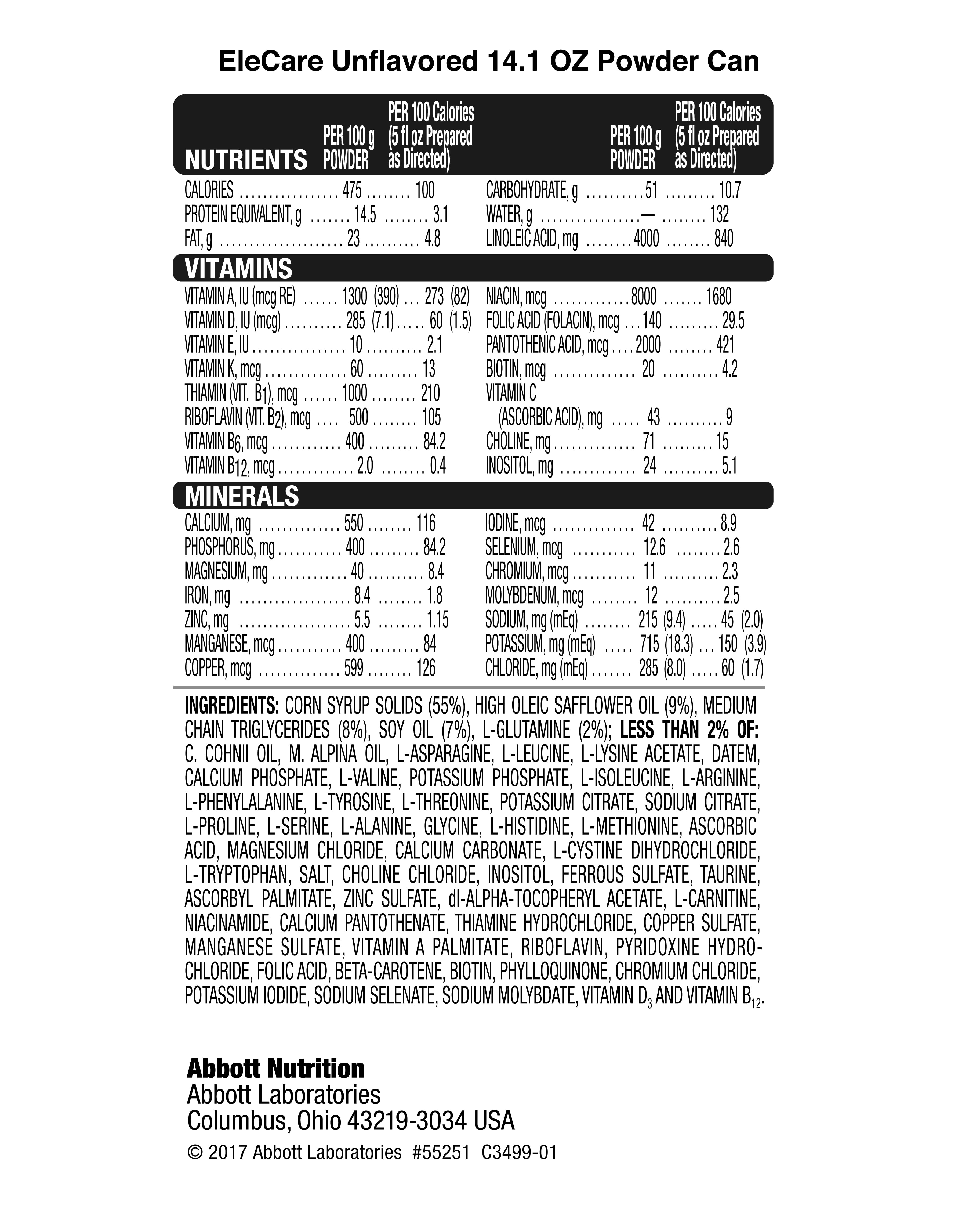 Elecare Infant Nutrition Info Nutrition Ftempo