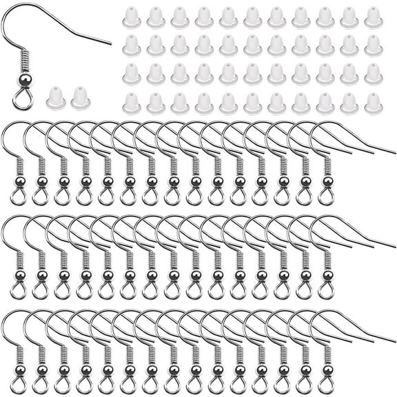 300 Pieces Earring Hooks Hypo Allergenic French Ear Wires with Ball and Coil 18mm Platinum Tone Fish Hook Earrings Making Supplies Jewelry Findings