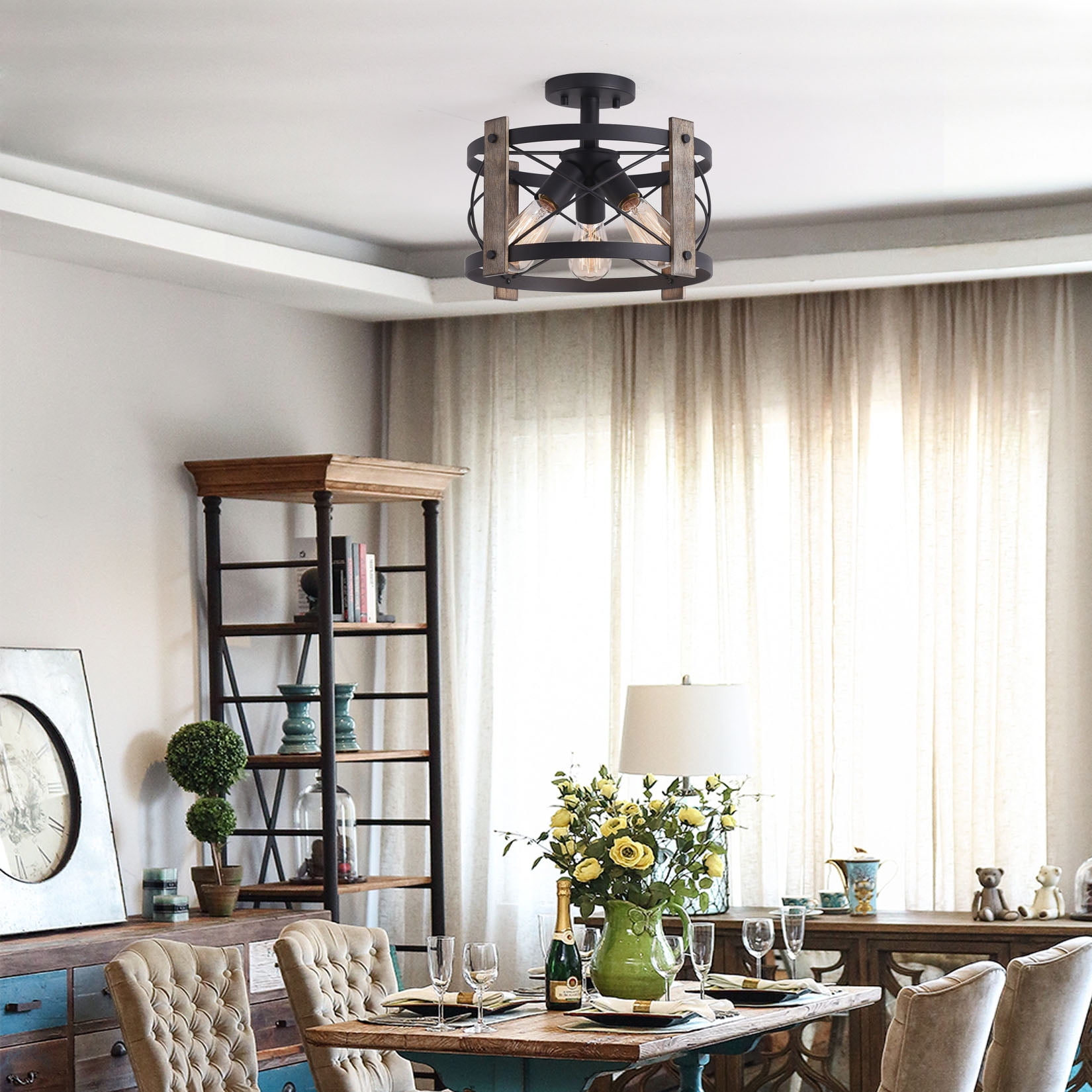 BESTOMINE Flush Mount Ceiling Light Fixture,3-Light Rustic Farmhouse Light Fixtures for Living Room,Kitchen,Bedroom,Foyer,Hallway