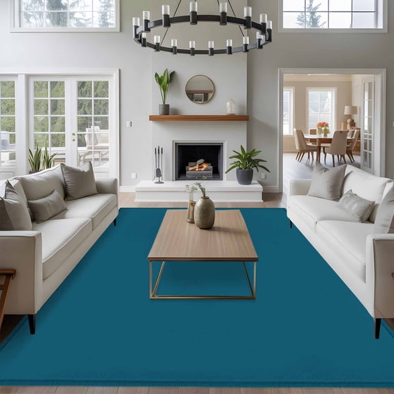 Solid Dark 8x10 Area Rug for Living Room Sectional Sofa, Teal Washable Non Slip Large Rectangle Area Rug