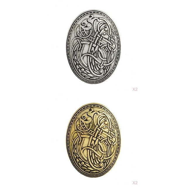4 broches s con insignia escandinava, alfileres de suéter celta Wiccan 2 piezas de plata + 2 piezas de oro Zulema Broche nórdico vikingo vintage
