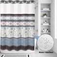 thumbnail image 2 of No Hook Shower Curtain, Blue Brown Stripes Shower Curtains for Bathroom with See Through Top Window, Abstract Geometric Spring Flowers Country Waterproof & Washable Bath Curtain 60"x72", 2 of 9
