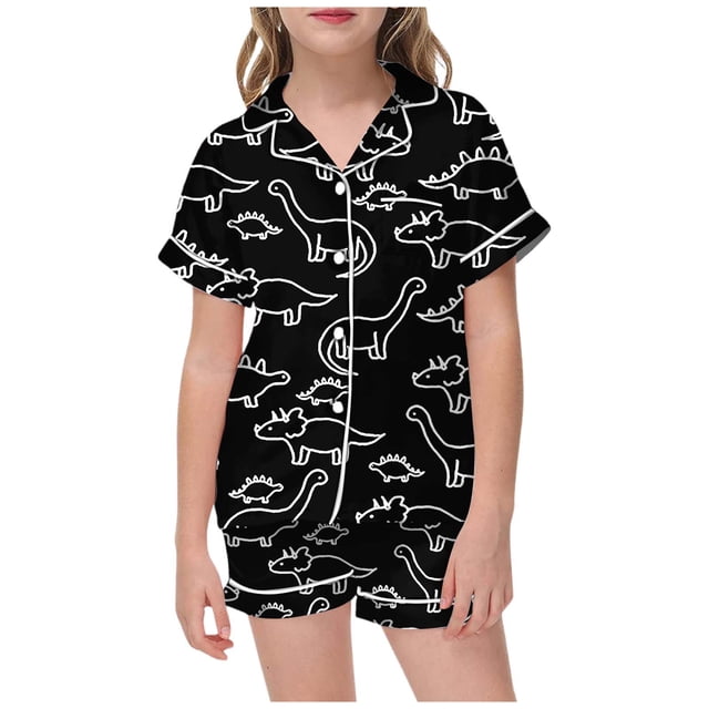 Ensemble de Pyjama Garçon Imprimé Manches Courtes Pyjamas en Soie pour Enfants Taille 2-3 Ans Garçons Filles Mode