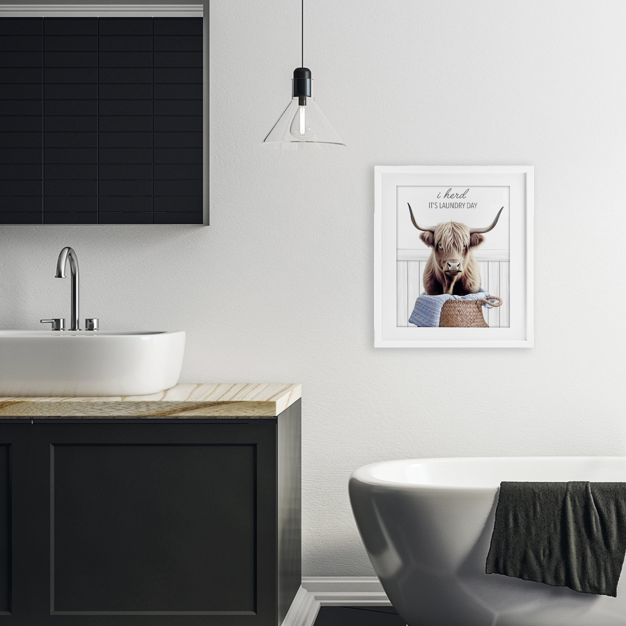 Herd It's Laundry Day White Framed Print Under Glass, design by Marcus Prime