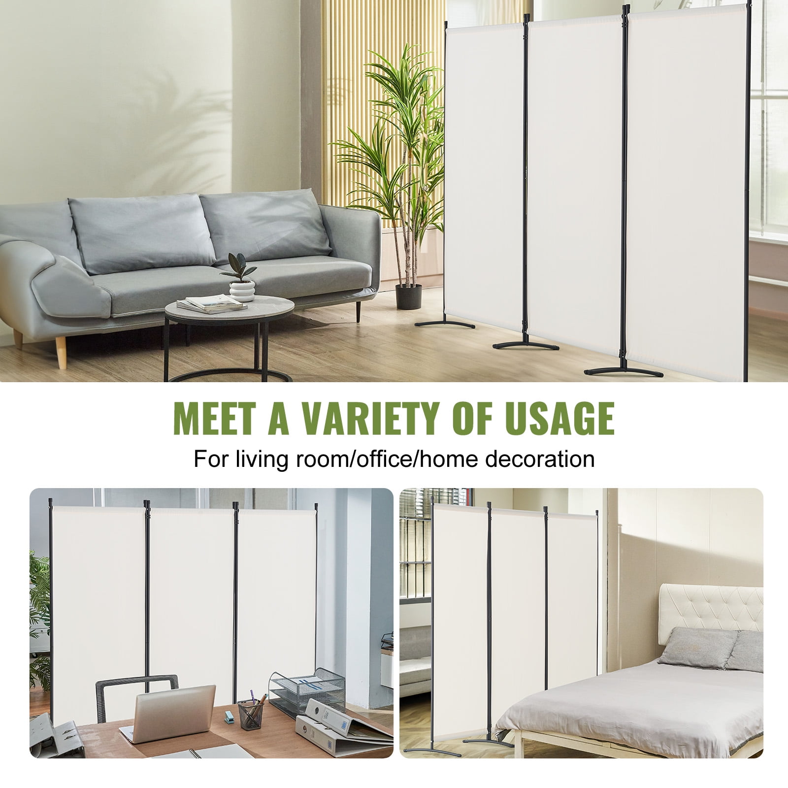 VEVOR Room Divider, 3 Panel Room Dividers and Folding Privacy Screens , Fabric Partition Room Dividers for Office, Bedroom, Dining Room, Study, Freestanding, White