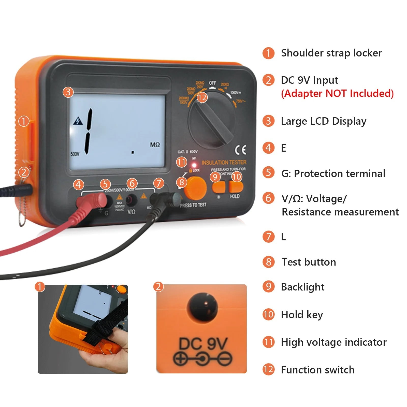 Digital Megometer Meter Insulation Tester DCV ACV Resistance 0-2000M High Voltage Portable Multimeter DC 250/500/1000V AC 750V ,Accurate and Speed