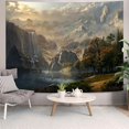 thumbnail image 1 of Tapiz del mundo de la fantasía, tapices del paisaje del lago del bosque de la montaña, tapiz de la cascada de la naturaleza del sol del desierto para el dormitorio cálido 60 × 80 pulgadas marrón, 1 of 5